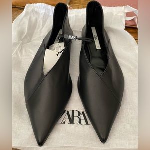 Zara shoes woman, black, natural soft leather, size 9, brand new!